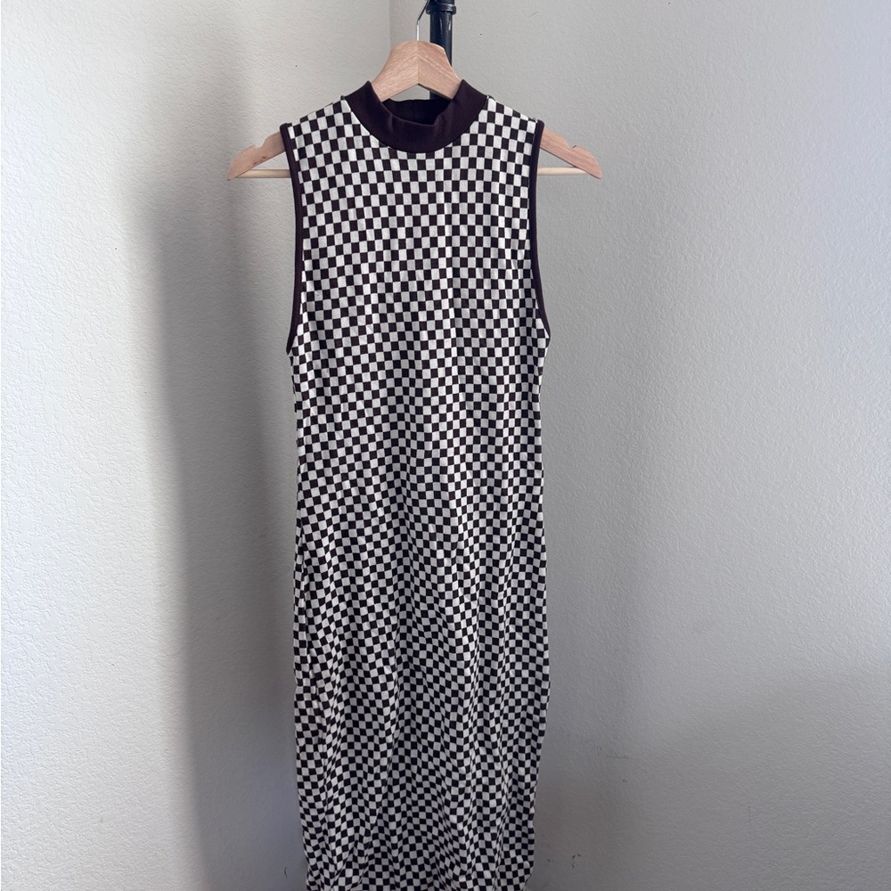Zara Black and White Checkered Midi Dress